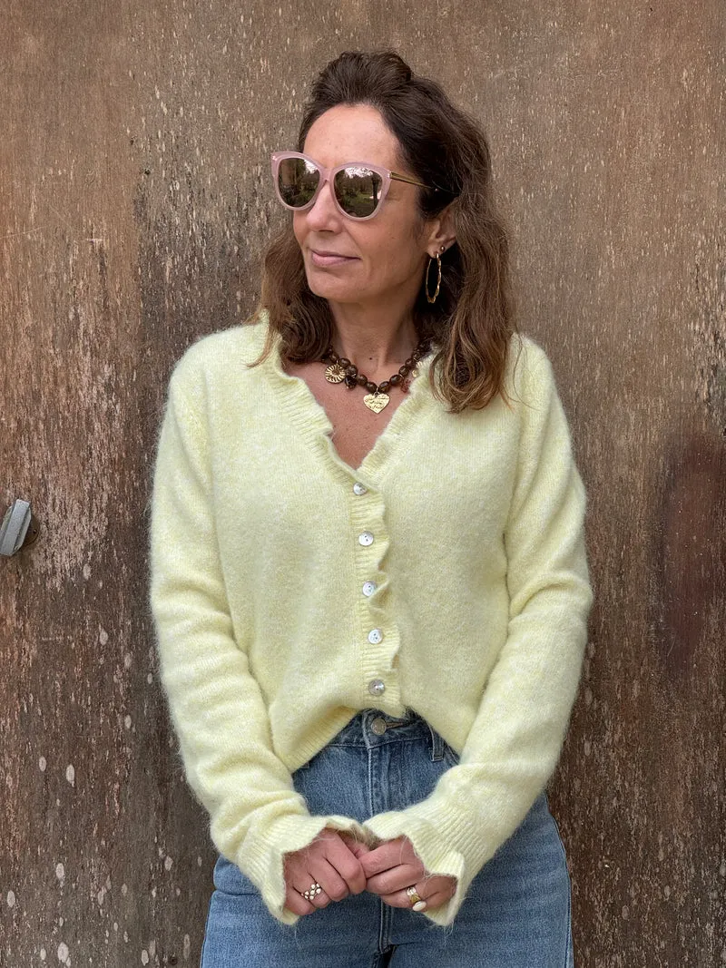 Gilet jaune col V froufrou CLAUDINE