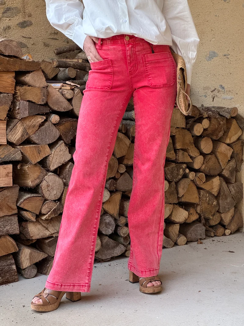 Jean flare rouge délavé SONNY La Petite Étoile