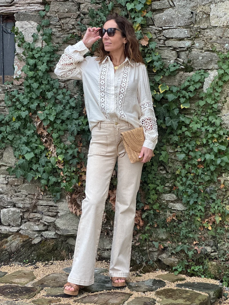 Jean flare beige délavé SONNY La Petite Étoile