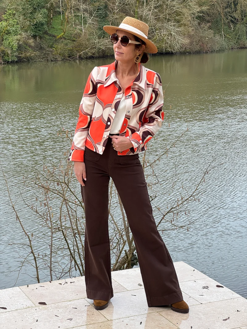 Veste SEVENTIES n°183 orange et marron Hippocampe