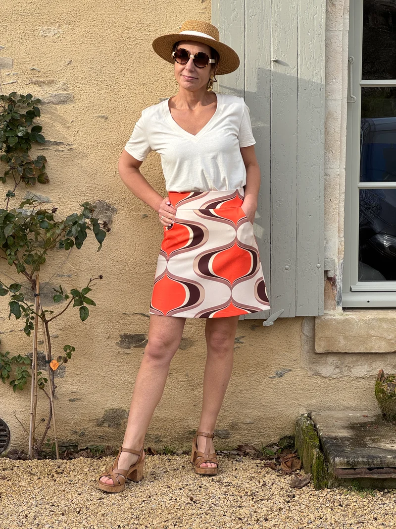 Jupe SEVENTIES n°183 orange et écru Hippocampe