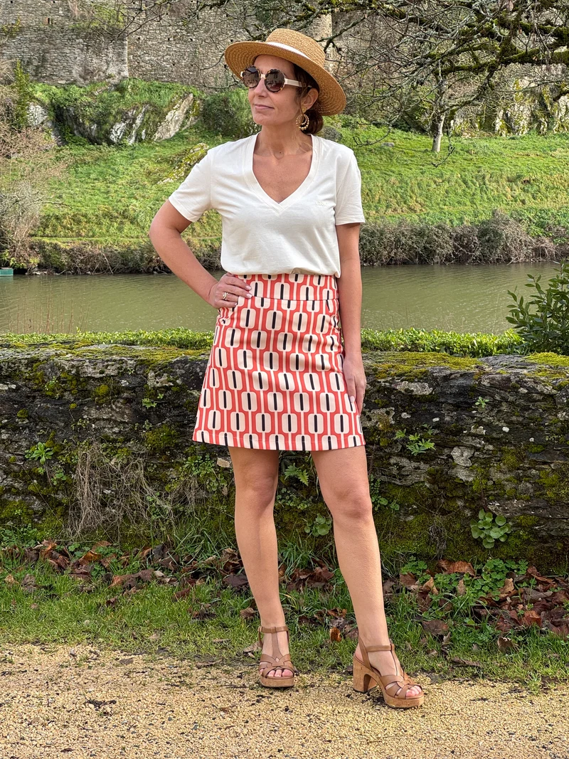 Jupe SEVENTIES n°184 orange et noir Hippocampe