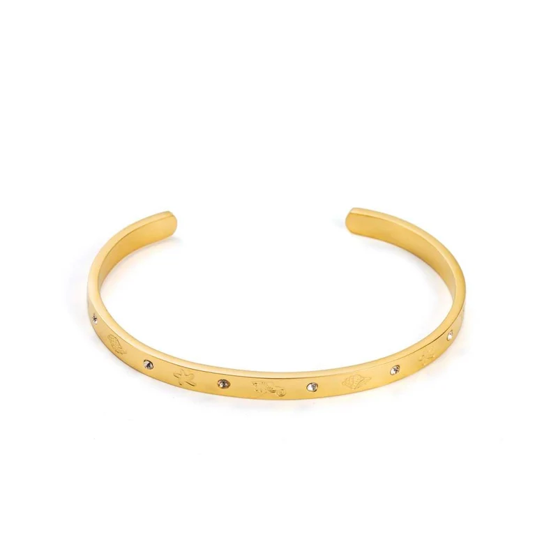 Bracelet jonc doré incrusté de diamants acier inoxydable