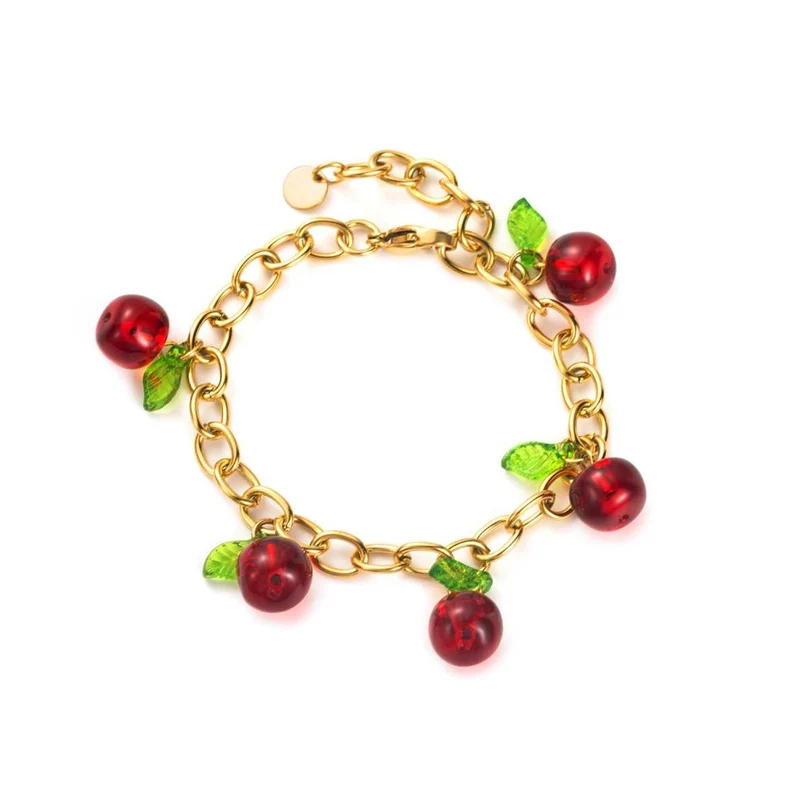 Bracelet cinq cerises doré acier inoxydable
