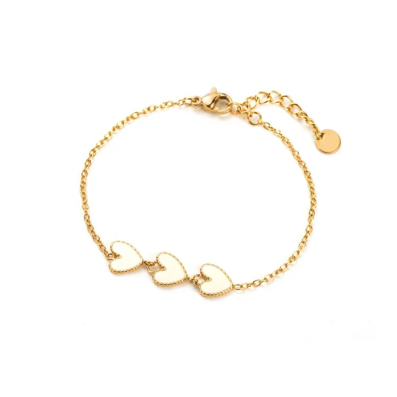 Bracelet Doré 3 Mini Cœurs Beige acier inoxydable