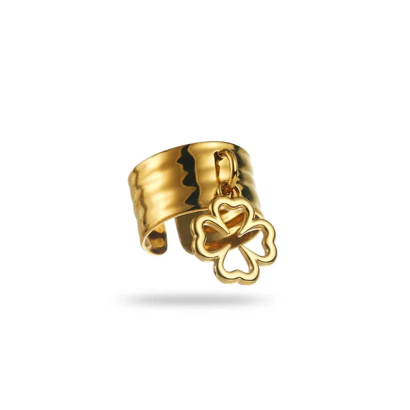 Bague Dorée Trèfle Ajouré acier inoxydable