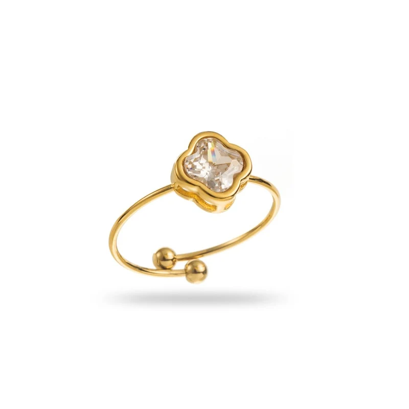 Bague Dorée Motif Trèfle acier inoxydable