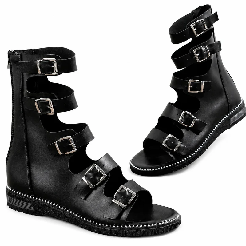 Black Gladiator Sandal with Multiple Buckle Closures