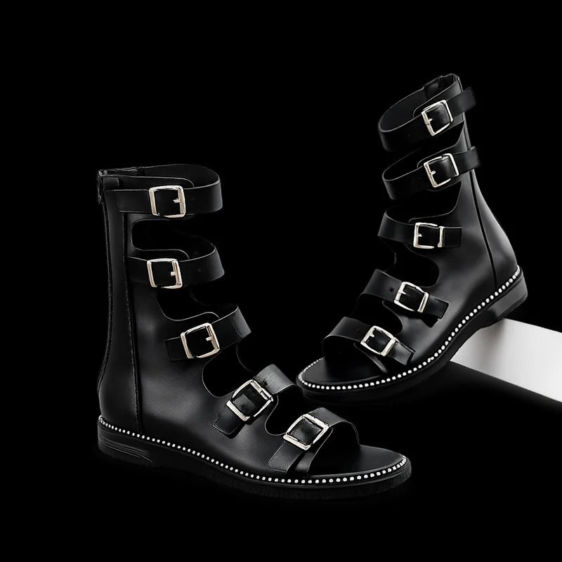 Black Gladiator Sandal with Multiple Buckle Closures