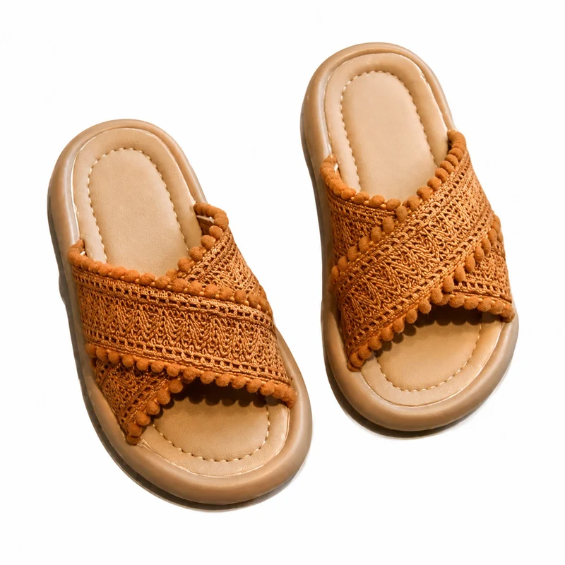 Girls' Flip-Flop Style Sandal with Braided and Crossed Straps