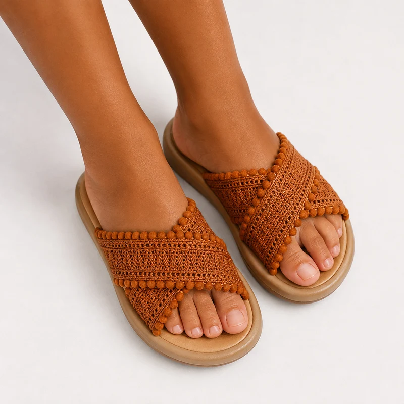 Girls' Flip-Flop Style Sandal with Braided and Crossed Straps