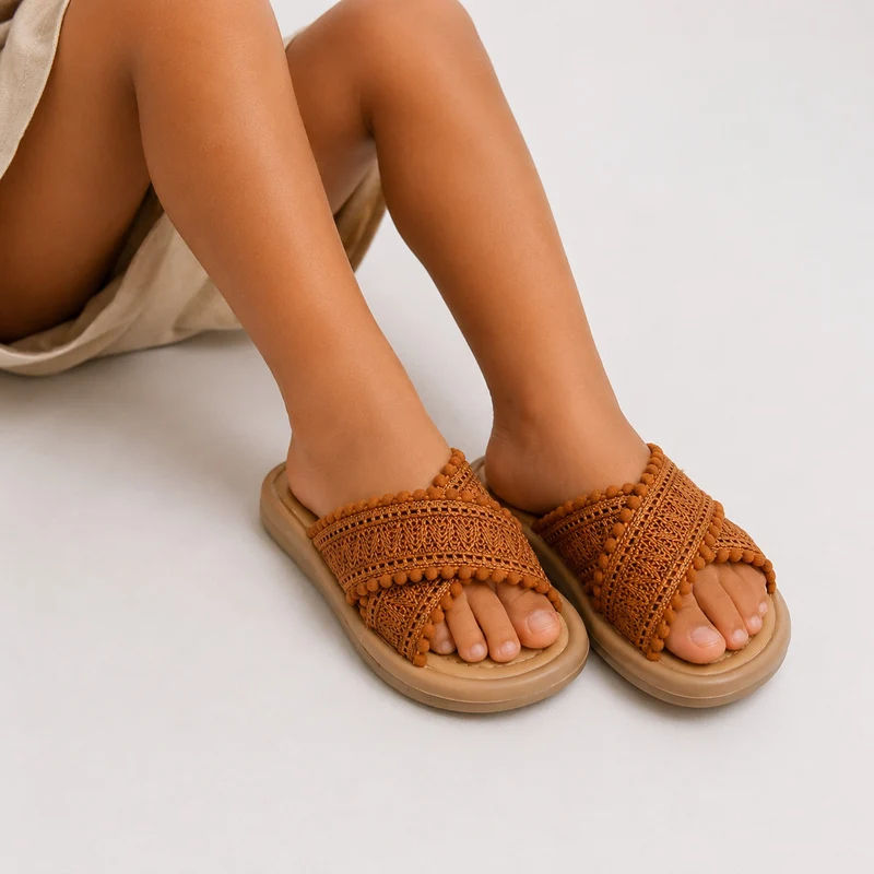 Girls' Flip-Flop Style Sandal with Braided and Crossed Straps
