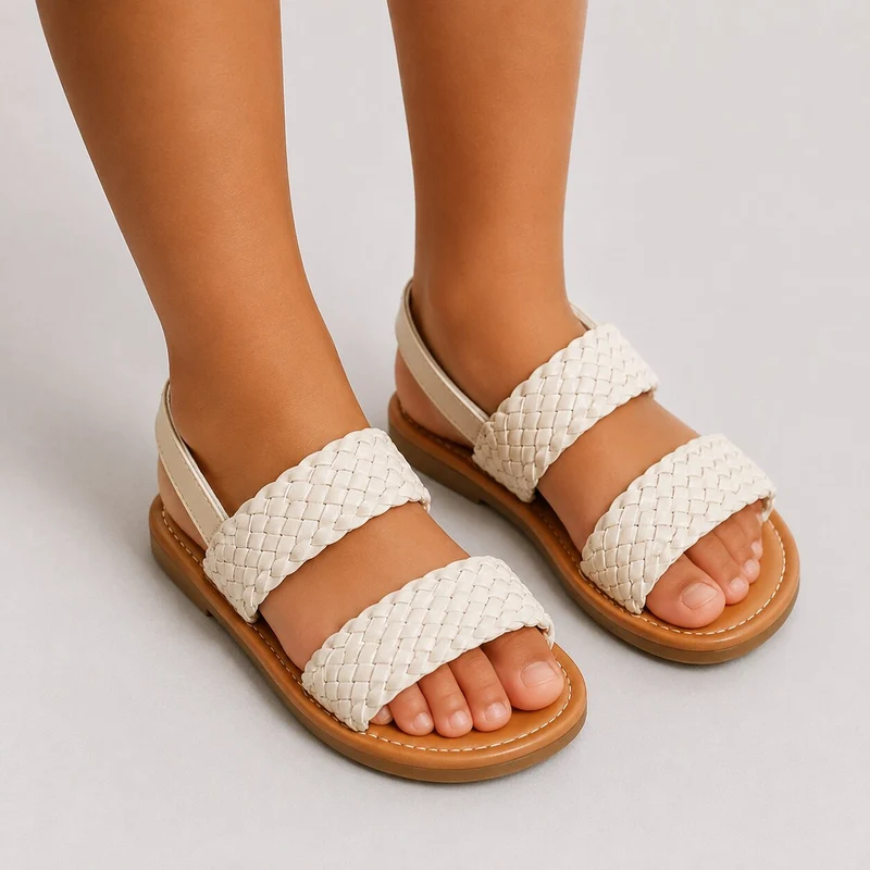 Girls' Sandals with Braided Straps Beige