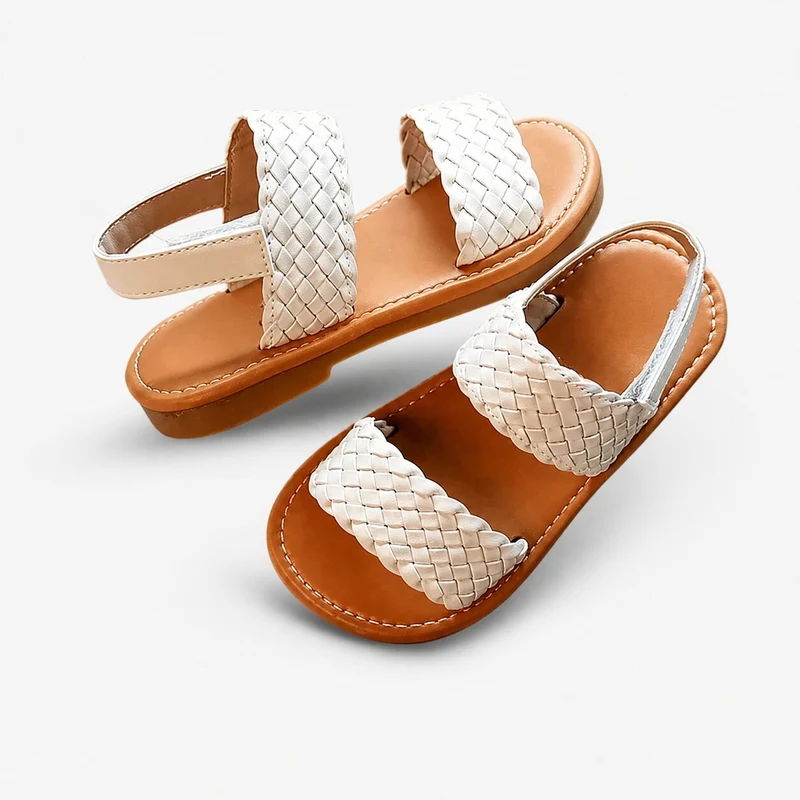Girls' Sandals with Braided Straps Beige
