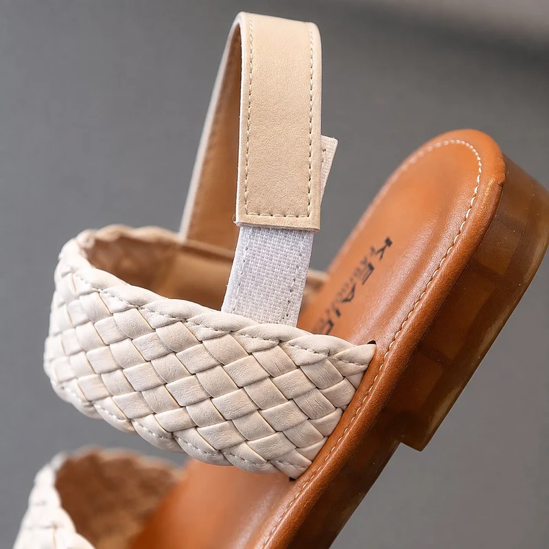 Girls' Sandals with Braided Straps Beige