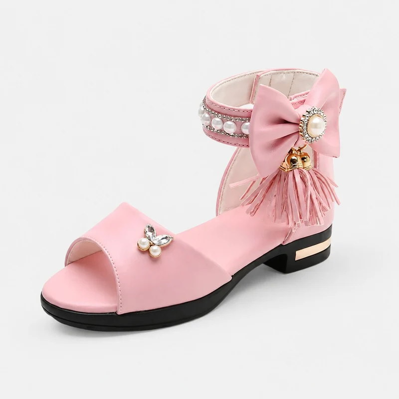 Girls' Pink Low Heel Princess Style Sandal