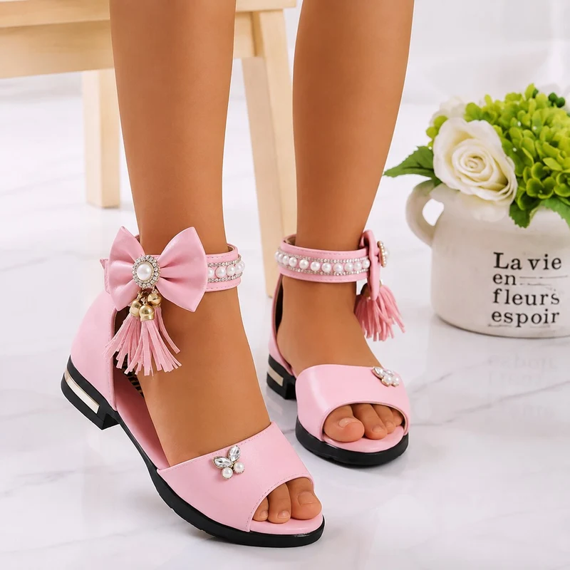 Girls' Pink Low Heel Princess Style Sandal