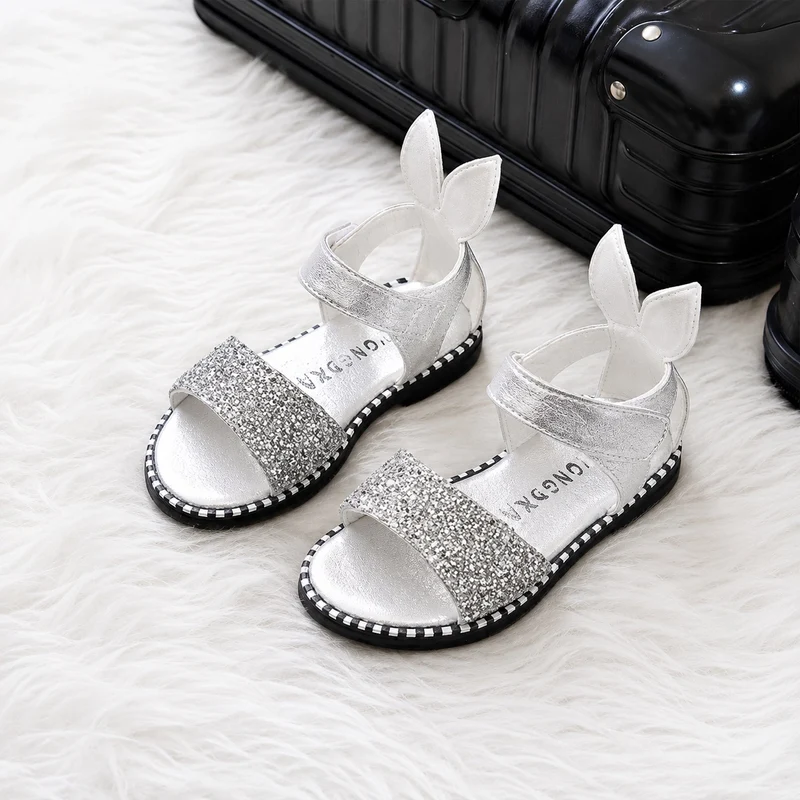 Silver Girl's Sandal With Rabbit Ears