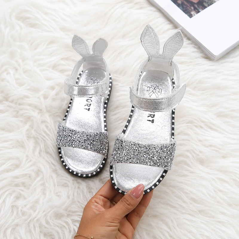 Silver Girl's Sandal With Rabbit Ears