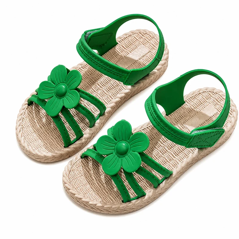 Girl's Sandal with Cute Green Flower
