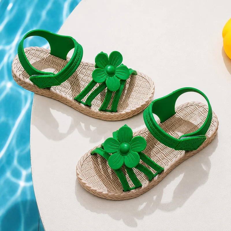 Girl's Sandal with Cute Green Flower