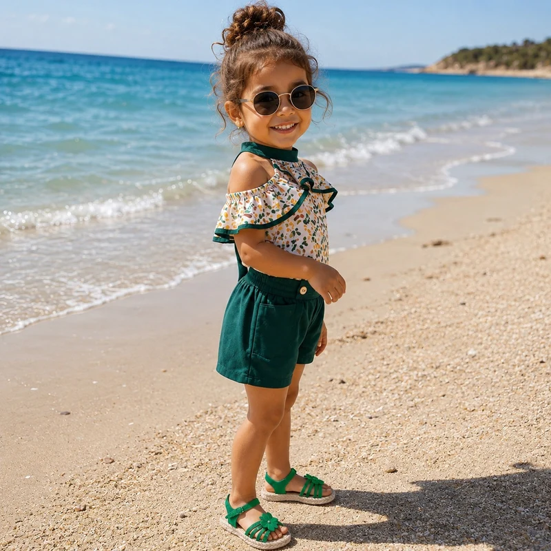 Girl's Sandal with Cute Green Flower