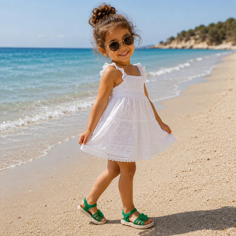 Girl's Sandal with Cute Green Flower