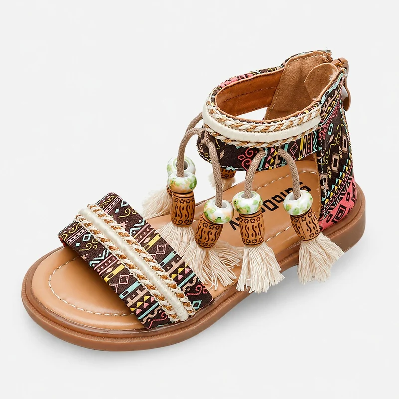 Girls' Tassel Sandals with Zipper Closure