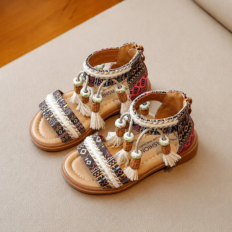Girls' Tassel Sandals with Zipper Closure