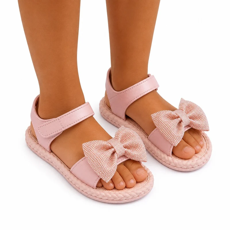 Girls' Sandals with Pink Bow Tie for the Beach