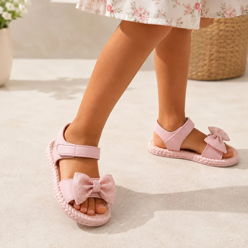 Girls' Sandals with Pink Bow Tie for the Beach