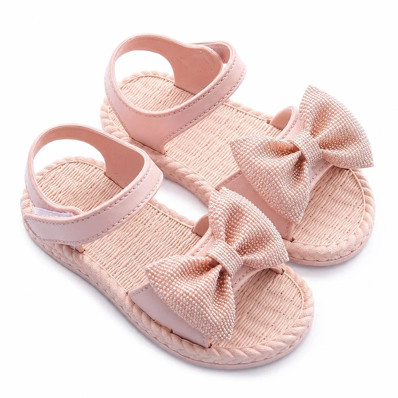 Girls' Sandals with Pink Bow Tie for the Beach