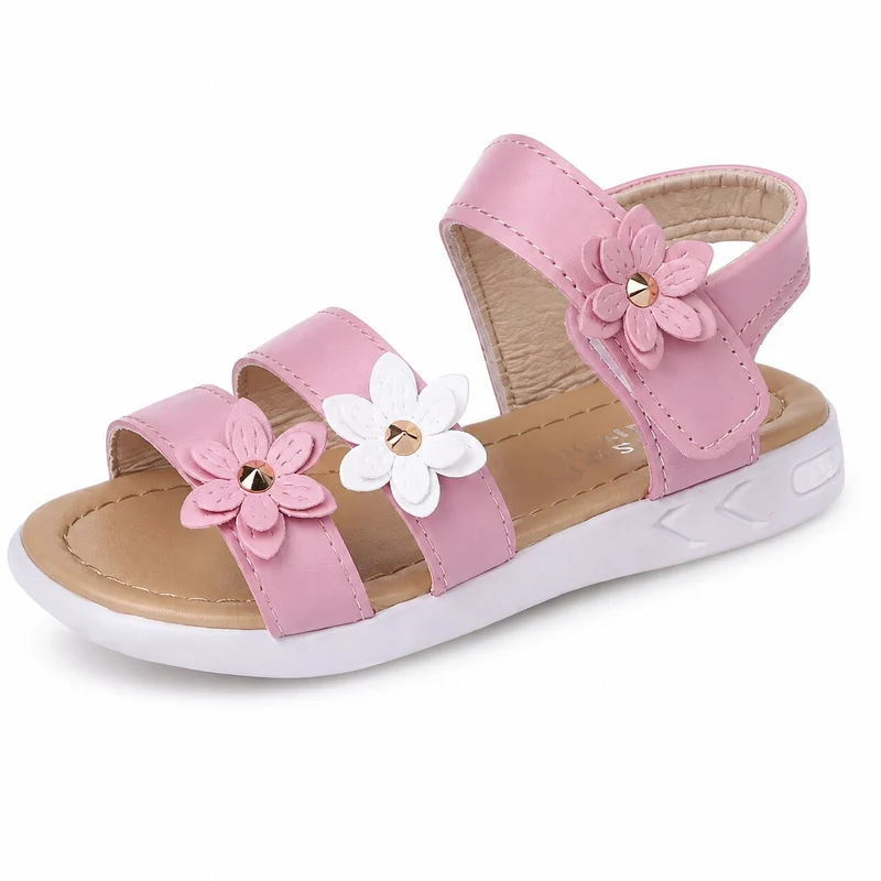 Girls' Sandals with Pink Straps and Flowers