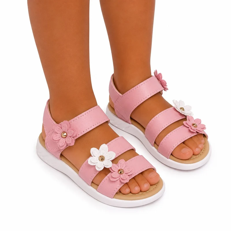 Girls' Sandals with Pink Straps and Flowers