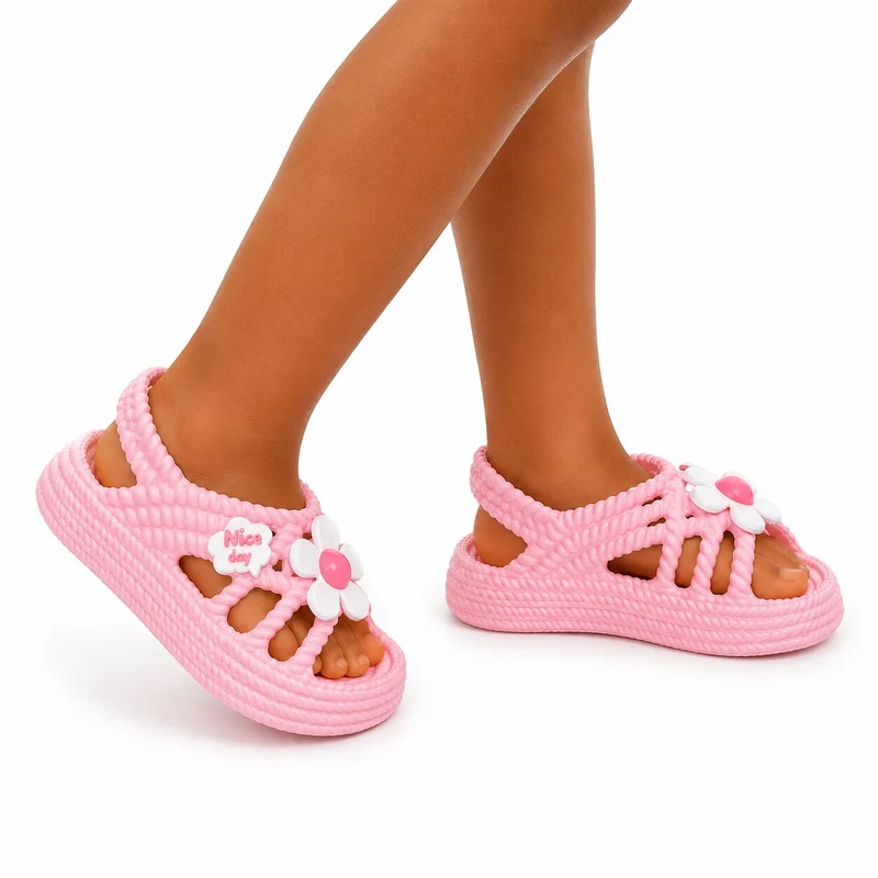 Cute Design Pink Girl Sandal with Flower