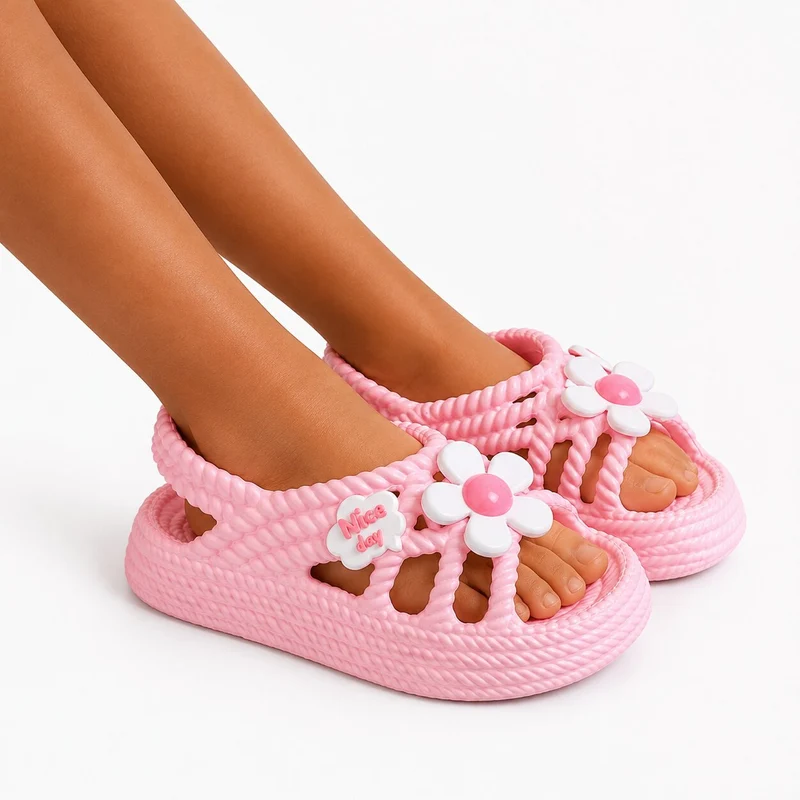 Cute Design Pink Girl Sandal with Flower