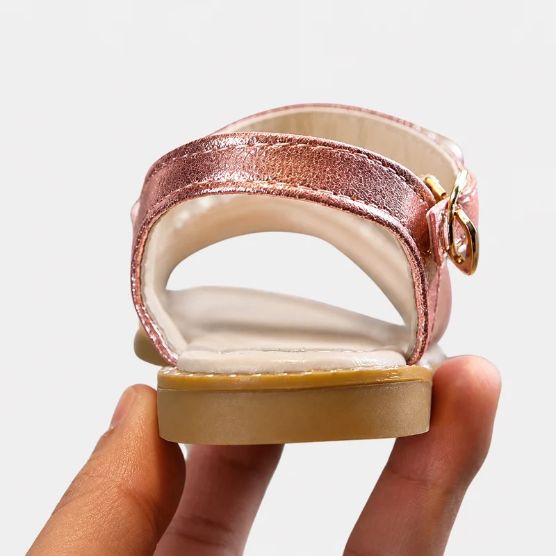 Girls' Sandals with Pink Straps and Shiny Pearls