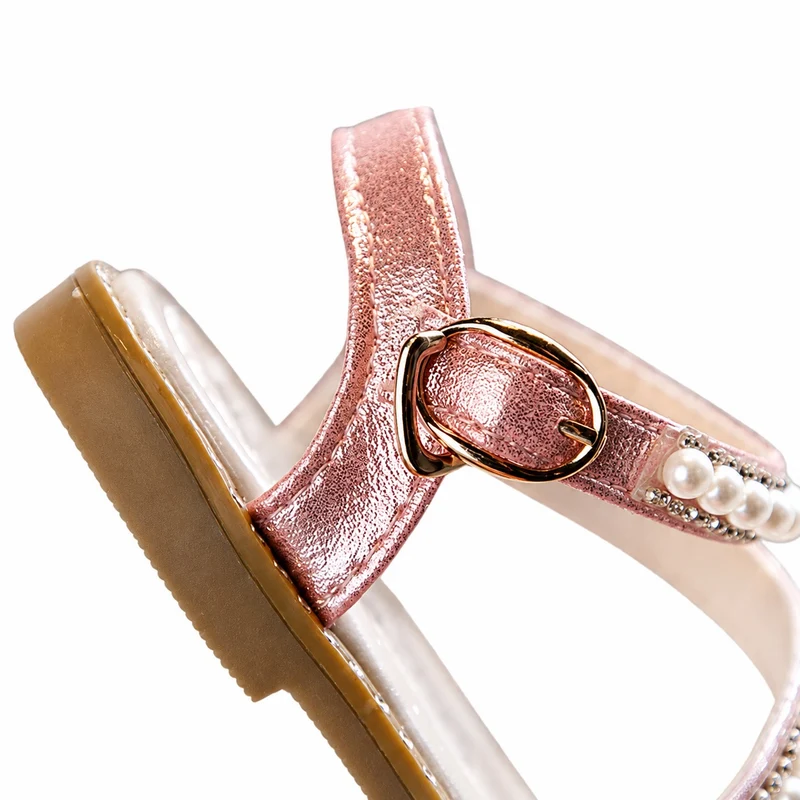 Girls' Sandals with Pink Straps and Shiny Pearls