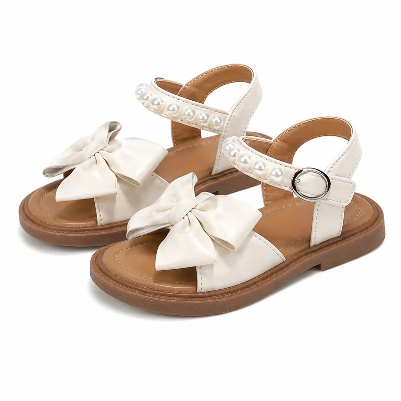 Girls' Sandal with Cute Bow Tie and Pearls