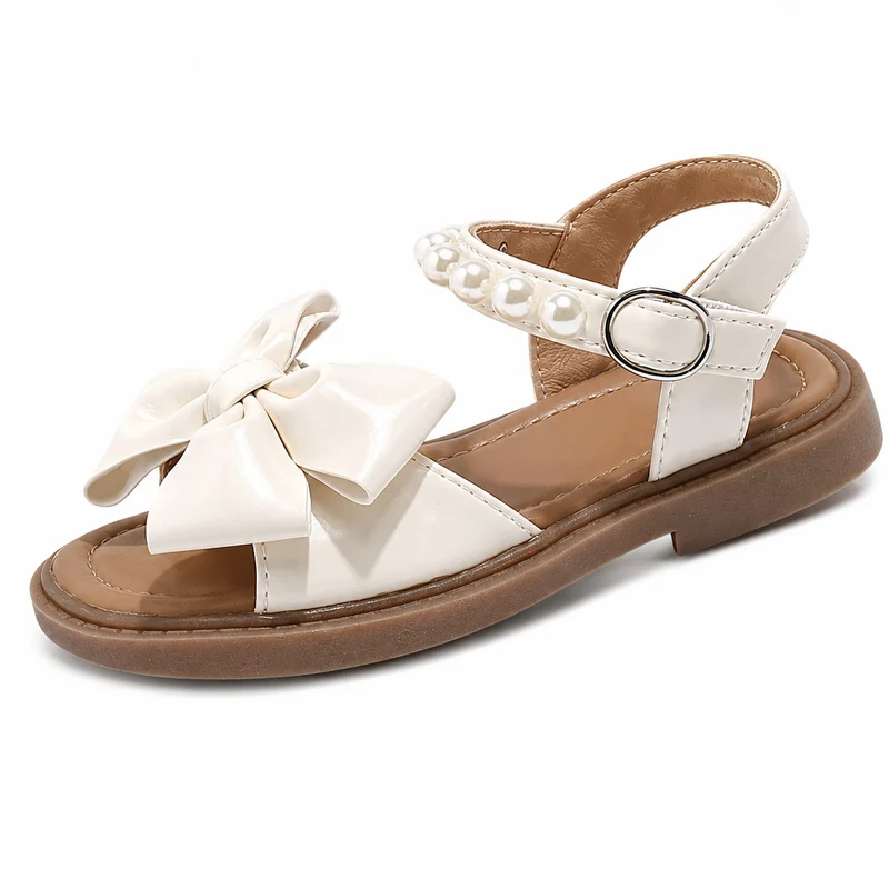 Girls' Sandal with Cute Bow Tie and Pearls