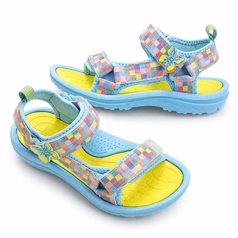 Girls' Sandal with Multicolored Checkerboard on the Straps