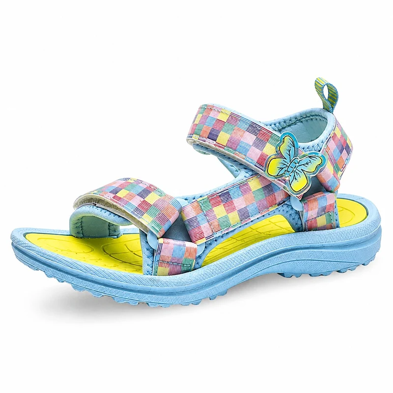 Girls' Sandal with Multicolored Checkerboard on the Straps