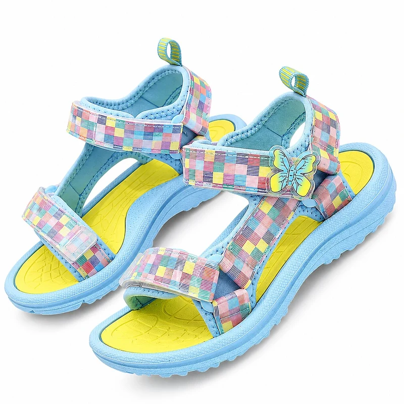 Girls' Sandal with Multicolored Checkerboard on the Straps