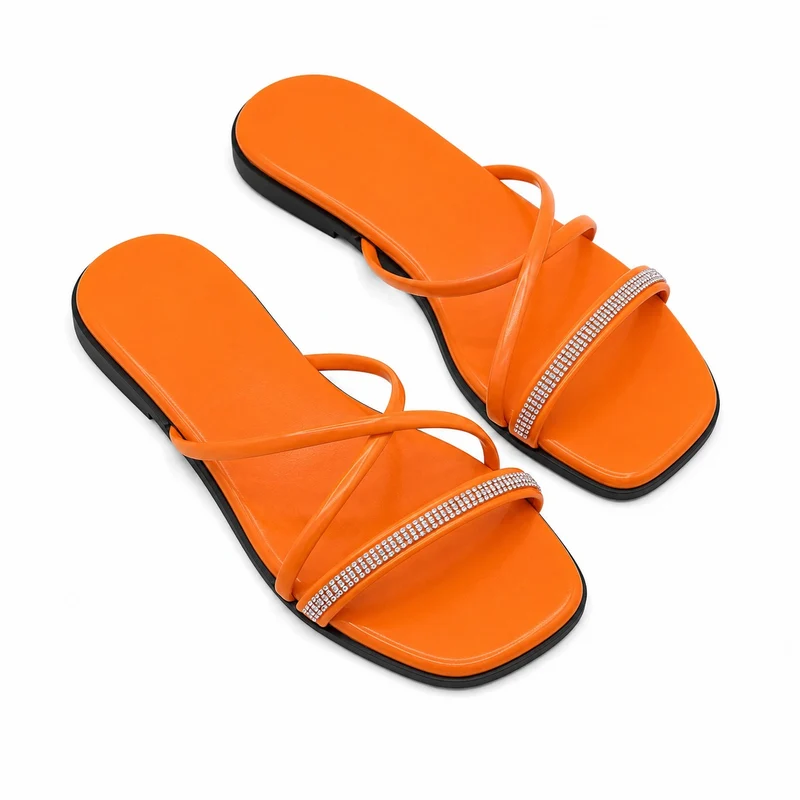 Orange Sandal with Thin, Crossed Straps
