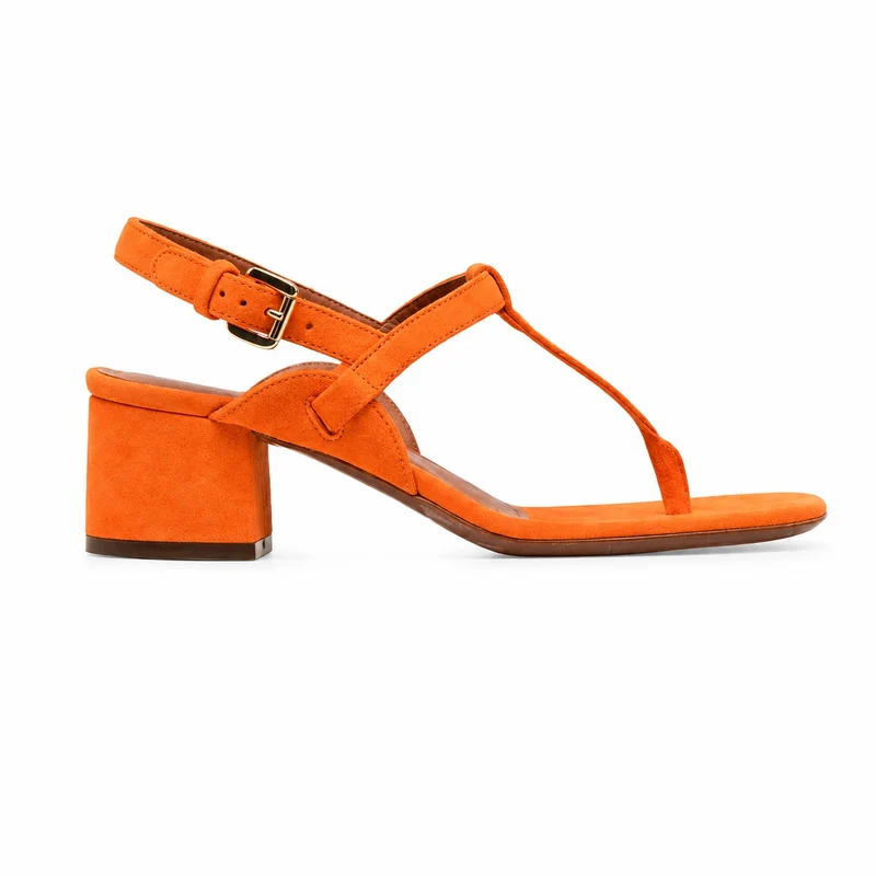 Orange T-Strap Heeled Sandal