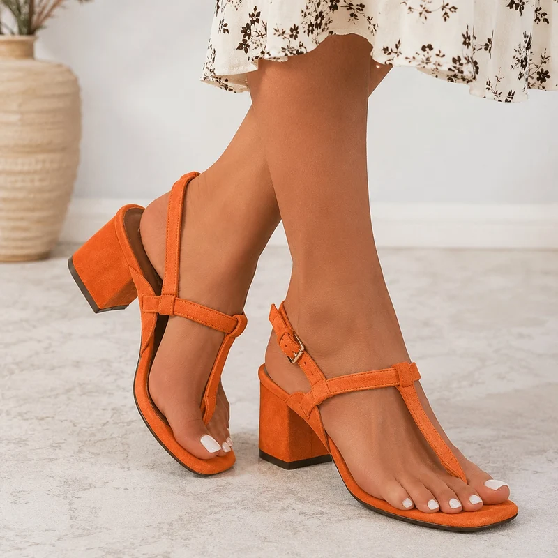 Orange T-Strap Heeled Sandal