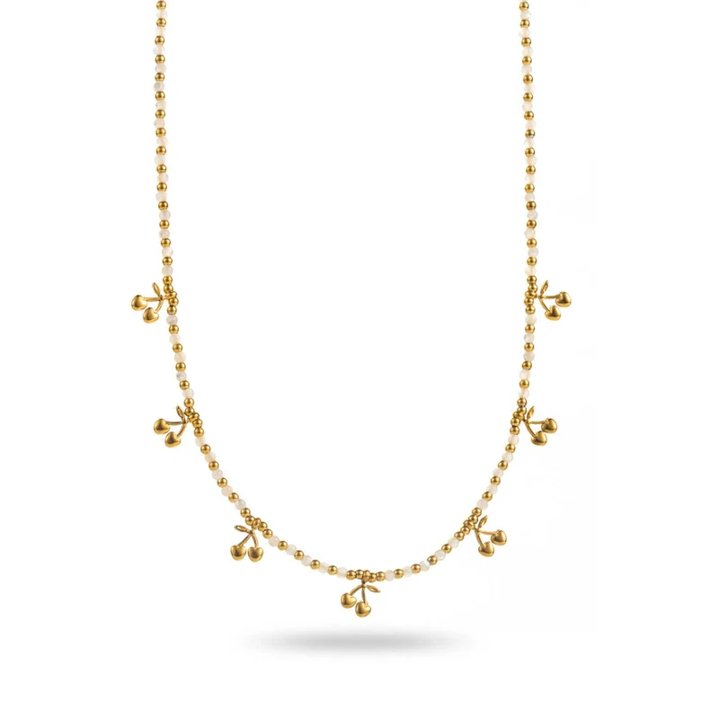Collier Nacre Cerises Dorées acier inoxydable