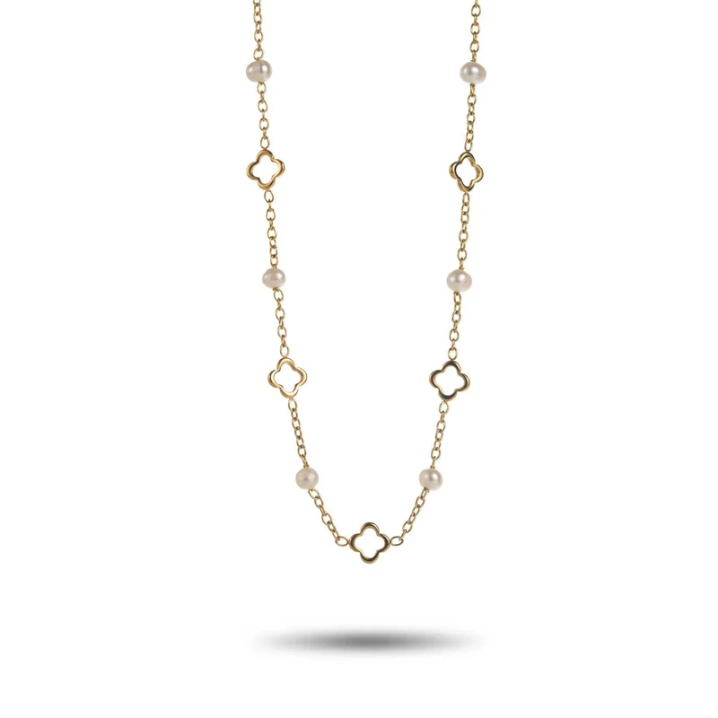 Collier Mini Trèfles & Perles Nacre acier inoxydable