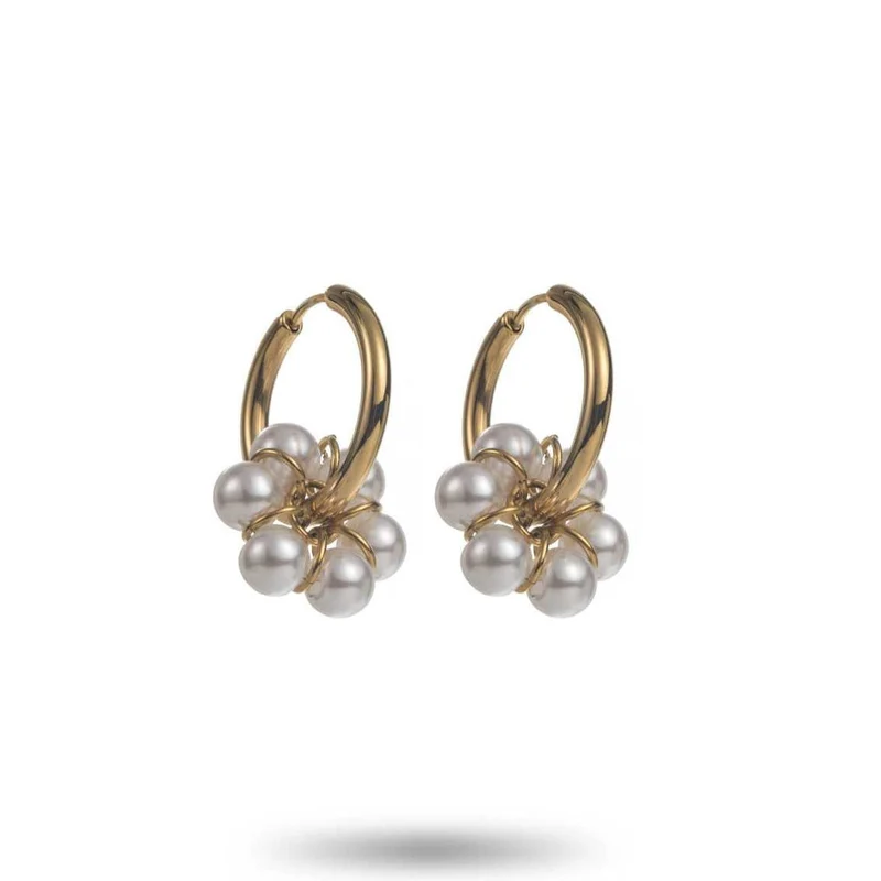 Boucles d’Oreilles Fleur en Perles Nacrées acier inoxydable