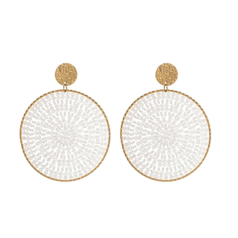 Boucles d’oreilles gros anneaux dorés avec perles blanches acier inoxydable